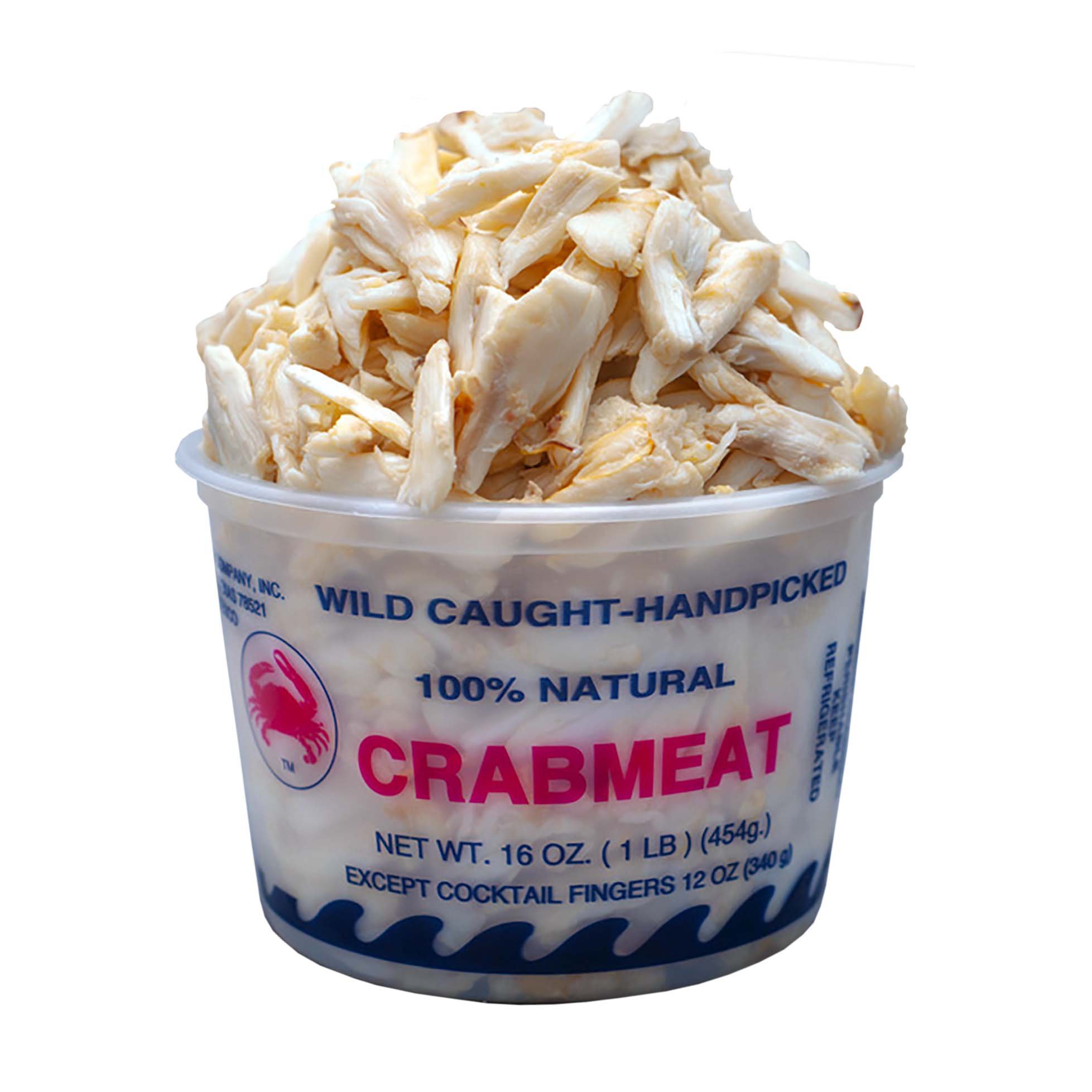 Prepared lump crab meat in a container
